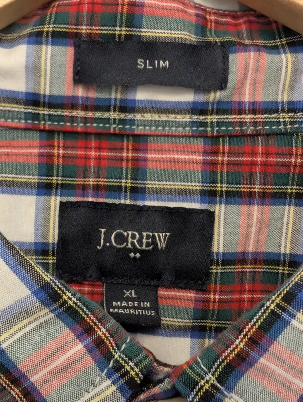 J.CREW Slim Tartan Plaid Shirt Button Down Unisex Poplin Blue Red White Green